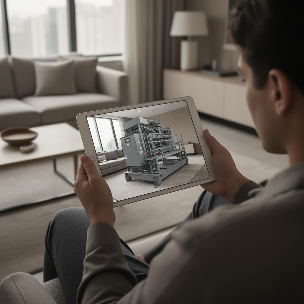 AR product placed at true scale in a buyer's room on an iPad.