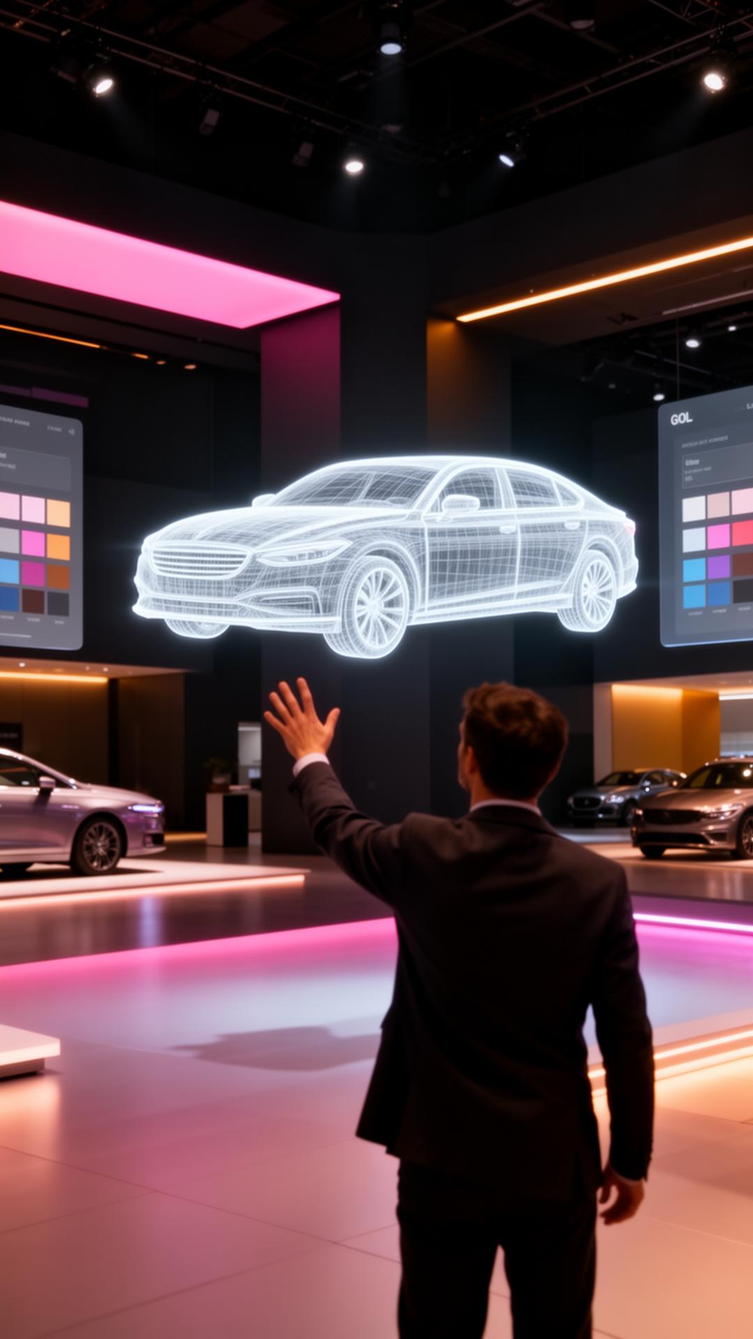 Buyer exploring a vehicle in a virtual showroom