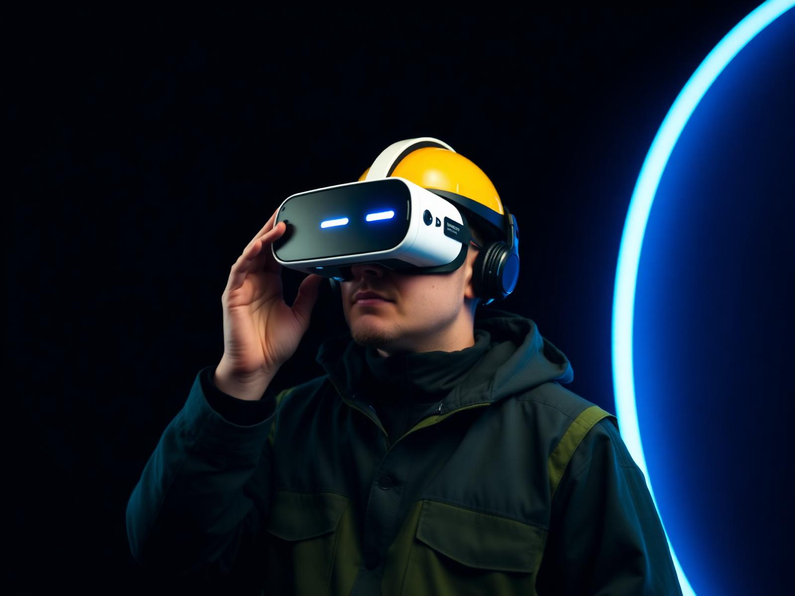 Trainee in a VR headset learning a wind turbine procedure